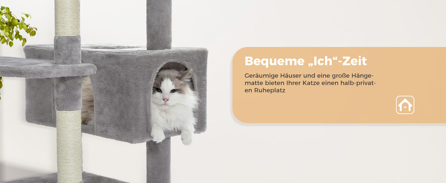 Котячий комплекс PAWZ Road для великих котів, 184 см, сірий. Двоповерховий, з сизалевою оббивкою, 2 стійки, будиночок та кошик для дому.