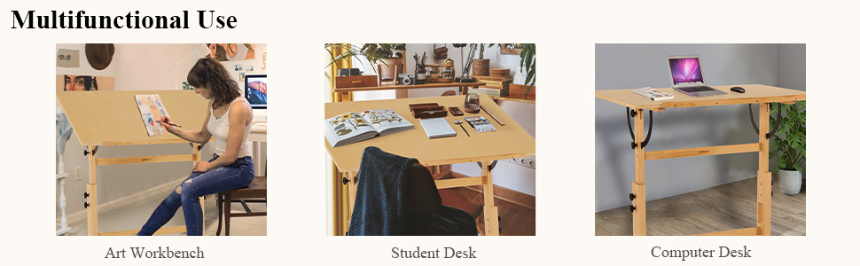 Adjustable Wooden Art Drawing Table - 76x107cm - Viswin Studio Easel for Painting & Drawing