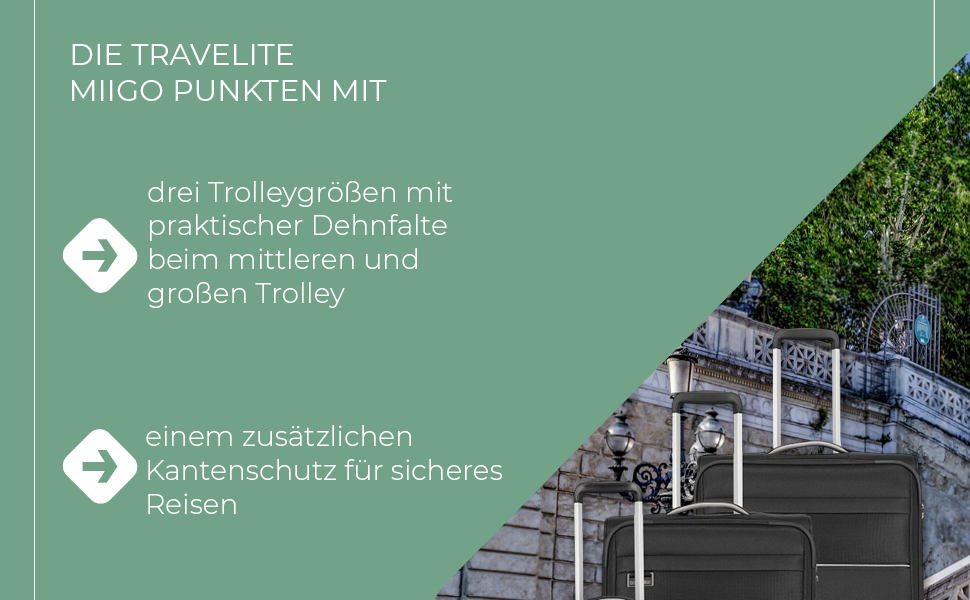 Валіза Travelite MIIGO велика з розширенням, екологічна, 4 колеса, TSA-замок, 77 см, 90-96 літрів, колір: Матча (зелений)