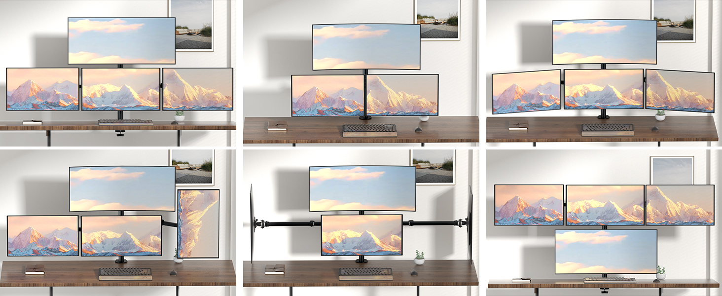 Тримач для моніторів на 4 екрани 17'-32' - підставка для LED/LCD моніторів, регульована висота, VESA 75/100, чорний, 32 дюйми