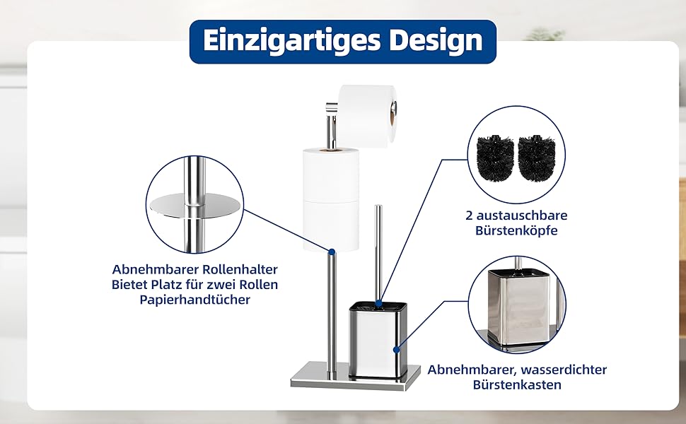 Тримач туалетного паперу з щіткою для унітазу з нержавіючої сталі, гальванічне покриття (сріблястий блискучий)