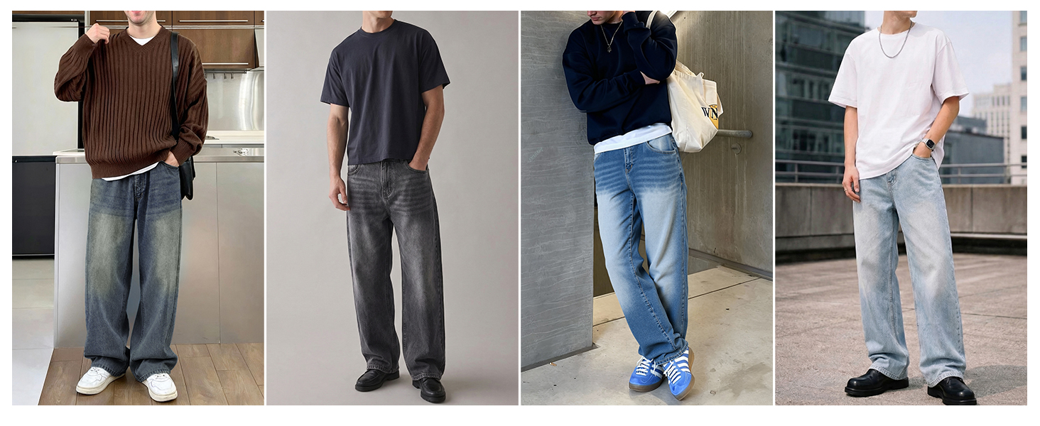 Джинси чоловічі JMIERR Baggy широкі, еластичні, вінтаж Y2K, блакитні XL