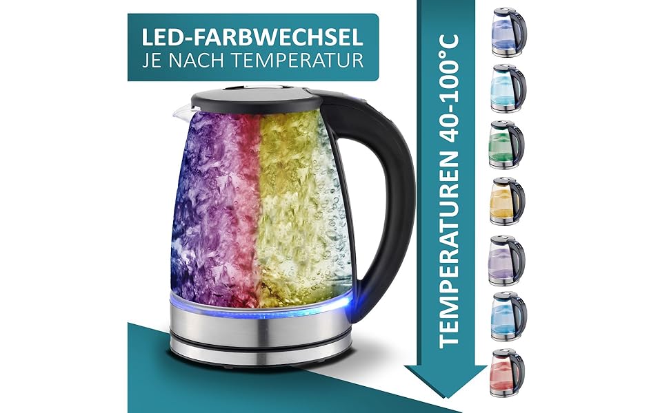 Електричний чайник-заварник Glas 1.8 л, 2200 Вт, нержавіюча сталь, регулювання температури, з підсвічуванням, BPA Free