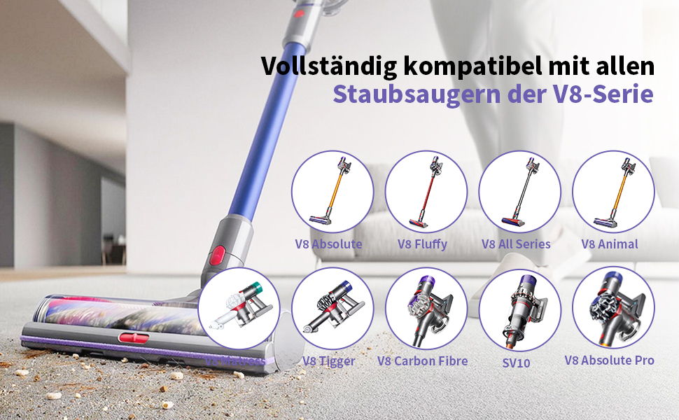 Запасний акумулятор V8 для пилососів Dyson, 4600mAh, сумісний з моделями SV10 Absolute Animal Fluffy Motörhead Exclusive Total Clean (2 фільтри + 1 викрутка + 3 шурупи + 1 щітка)