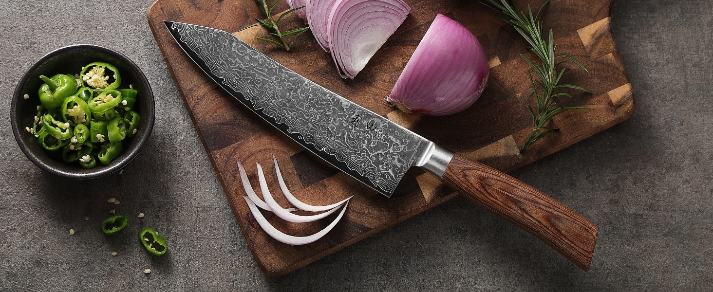 Ніж Wakoli EDIB Pro Kiritsuke Дамаск (VG10) 20 см – Кухонний ніж для нарізки, подарункова коробка