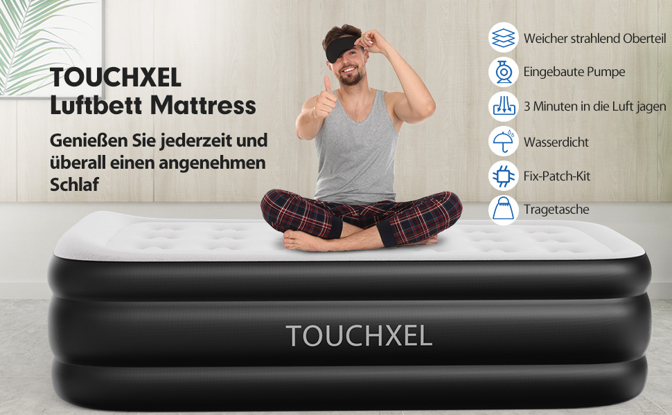Надувний матрац односпальний з електричним насосом (Чорний, Twin)