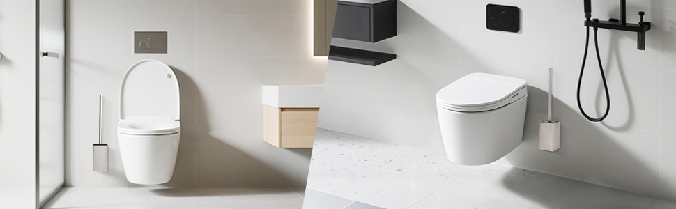 Настінна щітка для туалету DAZI з кріпленням без свердління, нержавіюча сталь, сучасний дизайн, знімний внутрішній стаканчик для легкості догляду та прибирання (золотий та нікелевий колір)