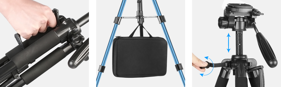Штатив для камери Neewer 142 см з алюмінієвого сплаву з 3-стороннім поворотним кріпленням, сумка, підтримка до 4 кг, синій (SAB234)