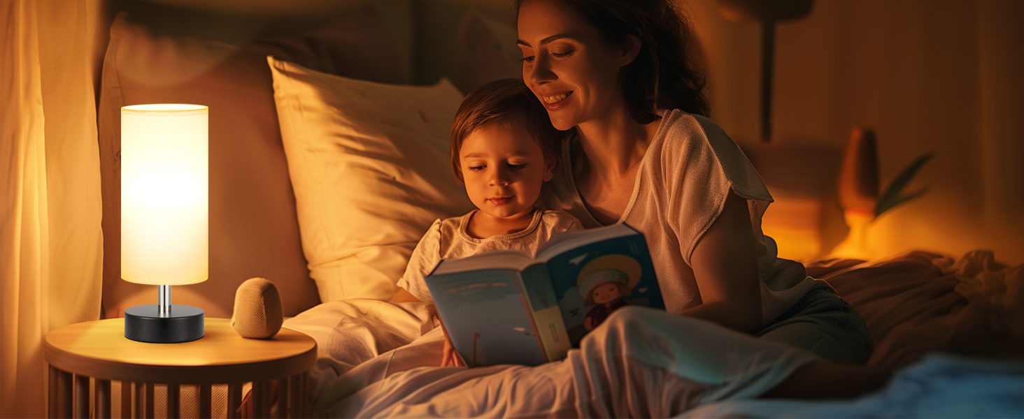 Нічна лампа Kakanuo з 3 колірними температурами, біла, з вимикачем, абажур з льону, для вітальні, спальні, офісу, дитячої кімнати (LED лампа в комплекті), колір A-білий+чорний