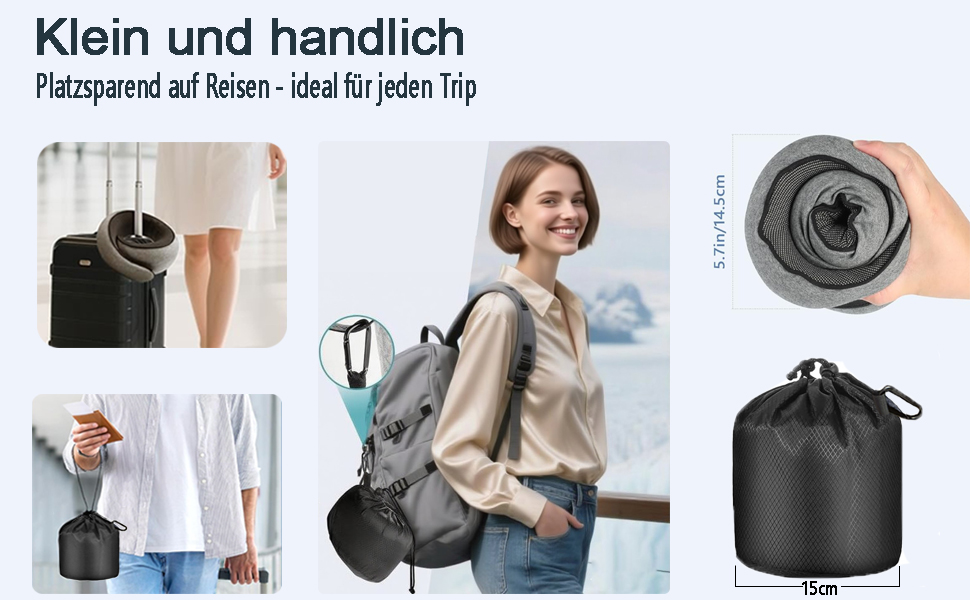 Подушка для шиї з регульованою капюшоном та 360° підтримкою шиї | Ергономічна подушка з піною з пам'яті для подорожей (літак, авто) | З чохлом для подорожей та берушами | Дихаюча та пральна (світло-сіра)