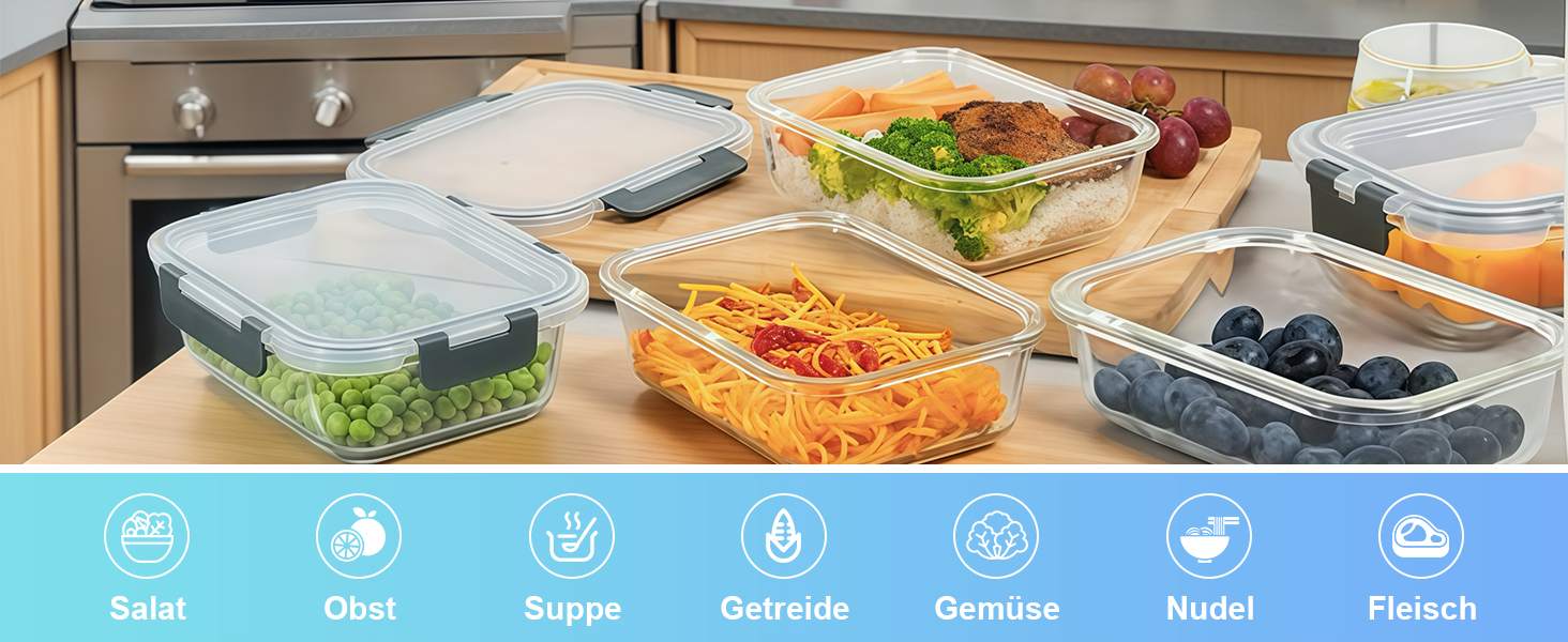 Набір скляних контейнерів для зберігання (20 шт.) Borosilikatglas: 5 x 1040 мл та 5 x 370 мл - для мікрохвильовки, приготування їжі, духовки, витокозахисні