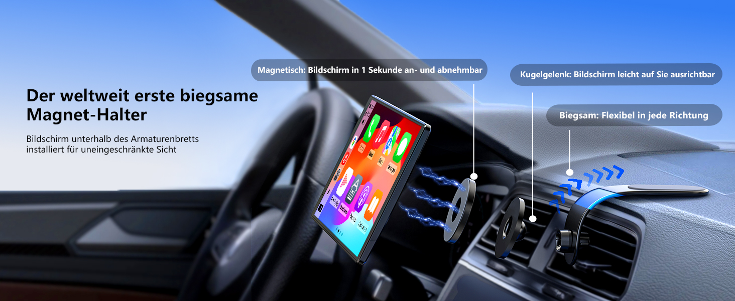 Портативна автомагнітола Krunia 8'' з Apple CarPlay і Android Auto, 1440x900 HD-дисплей, магнітне кріплення, OTA-оновлення, камера заднього виду, Bluetooth, голосове керування, GPS-навігація