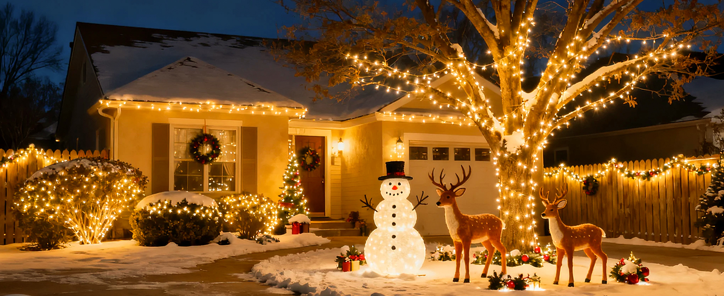 Льонокотова гірлянда світлодіодна 20 метрів, 200 LED, зовнішня, з пультом, таймер, IP65, тепле біле світло, для декору саду, ялинки, балкону, кімнати