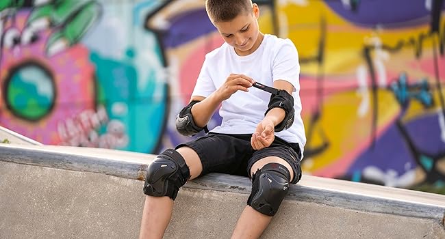 Дитячий захисний комплект SKATEWIZ для роликів – наколінники, налокітники, захист для дітей та дорослих, 6 предметів, ергономічна посадка, посилені амортизуючі вставки