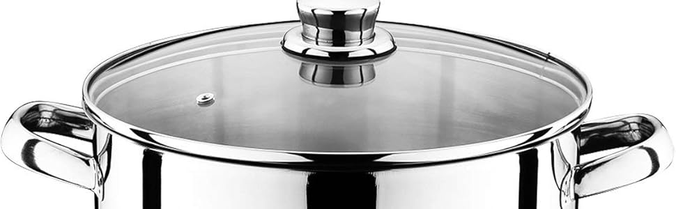 Smartweb 14 Liter Universal Cooking Pot with Glass Lid | Stainless Steel Cooking Pot | Universal Soup Pot | Simmer Pot for Pasta Sauces and Stews | Casserole Dish
