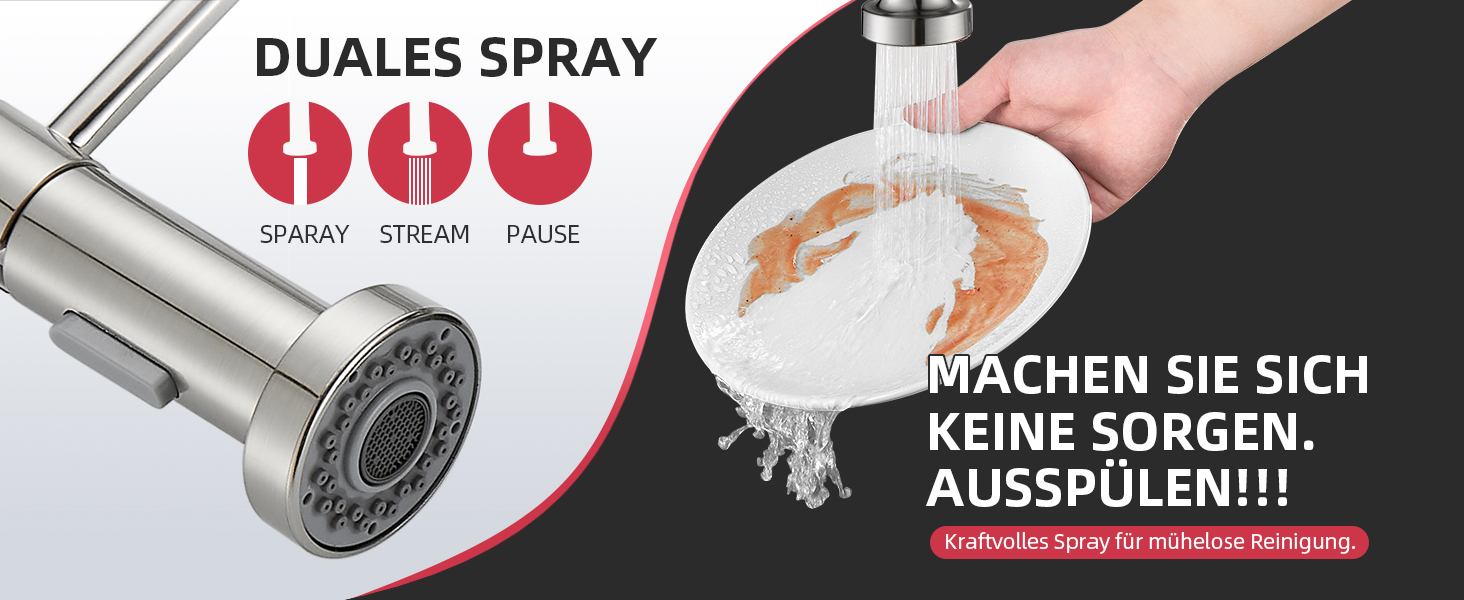 Кран кухонний Cobbe з висувним виливом та душем, 2 режими, поворотний на 360°, високий тиск, матовий нікель