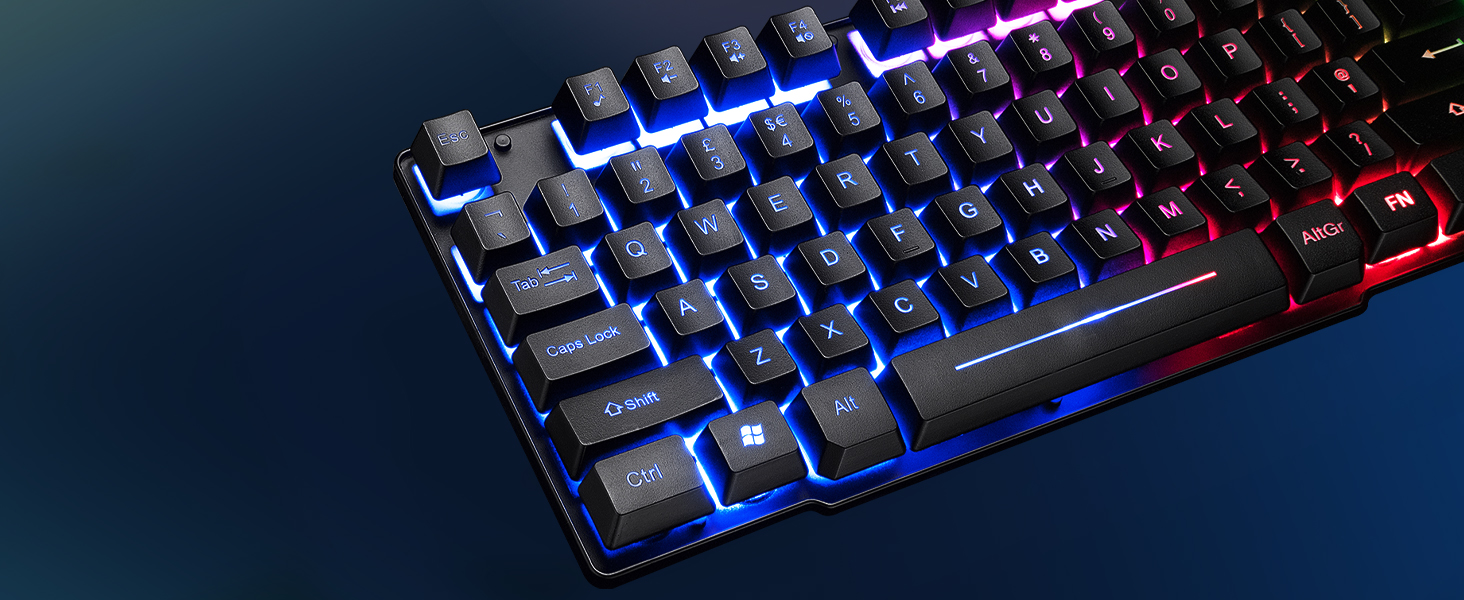 Ігровий набір клавіатури, навушників та миші: клавіатура 104 клавіші з підсвічуванням Rainbow, миша 2400DPI, навушники 7.1 Surround Sound RGB, мишка під клавіатуру, сумісний з PS4, Xbox (потрібен адаптер), білий/чорний