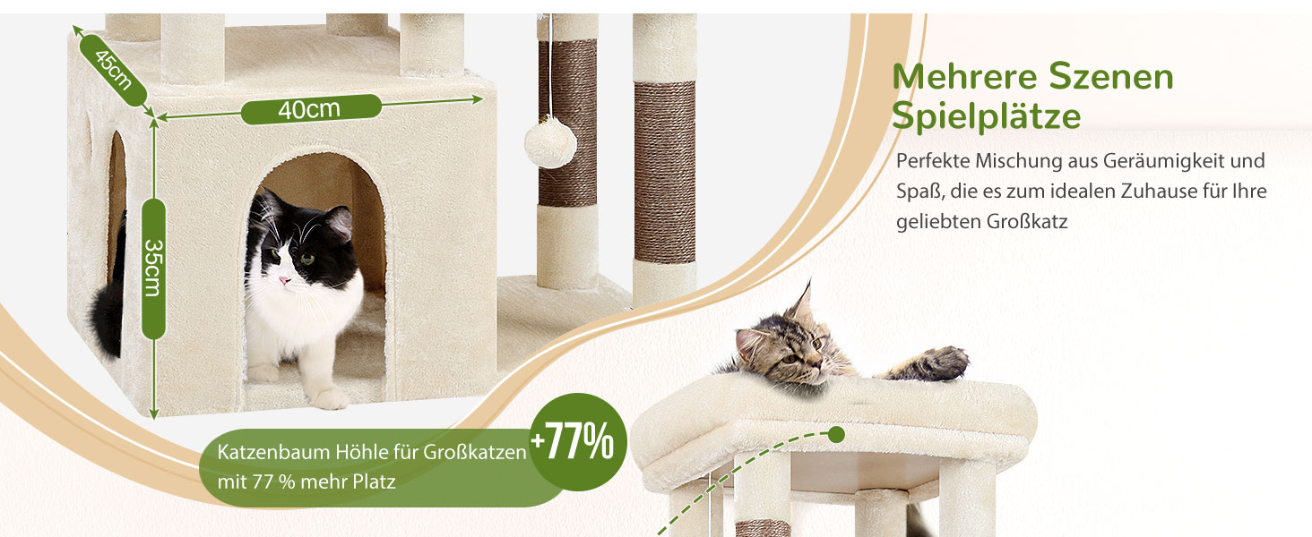 Драбина для котів Globlazer XL, бежева, 156 см, з будиночком та когтеточками, для великих котів