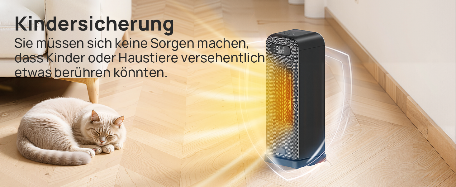 Електричний обігрівач PTC, 2000W, керамічний, тихий, з термостатом та пультом ДУ, ECO режим, 70° осциляція, таймер 12h, захист від перегріву та перекидання, чорний, 1 шт (40см)