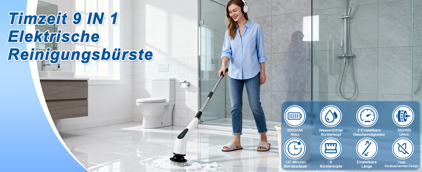 Електрична щітка для прибирання 9 в 1 з набором насадок, акумулятор 3000mAh, для ванної, кухні, авто, плитки