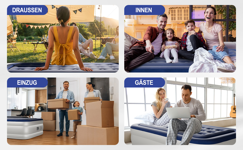 Надувний матрац LEADZM для двох осіб з електронасосом, 203x152x46 см, сірий. Самороздувний, флок + PVC, до 295 кг