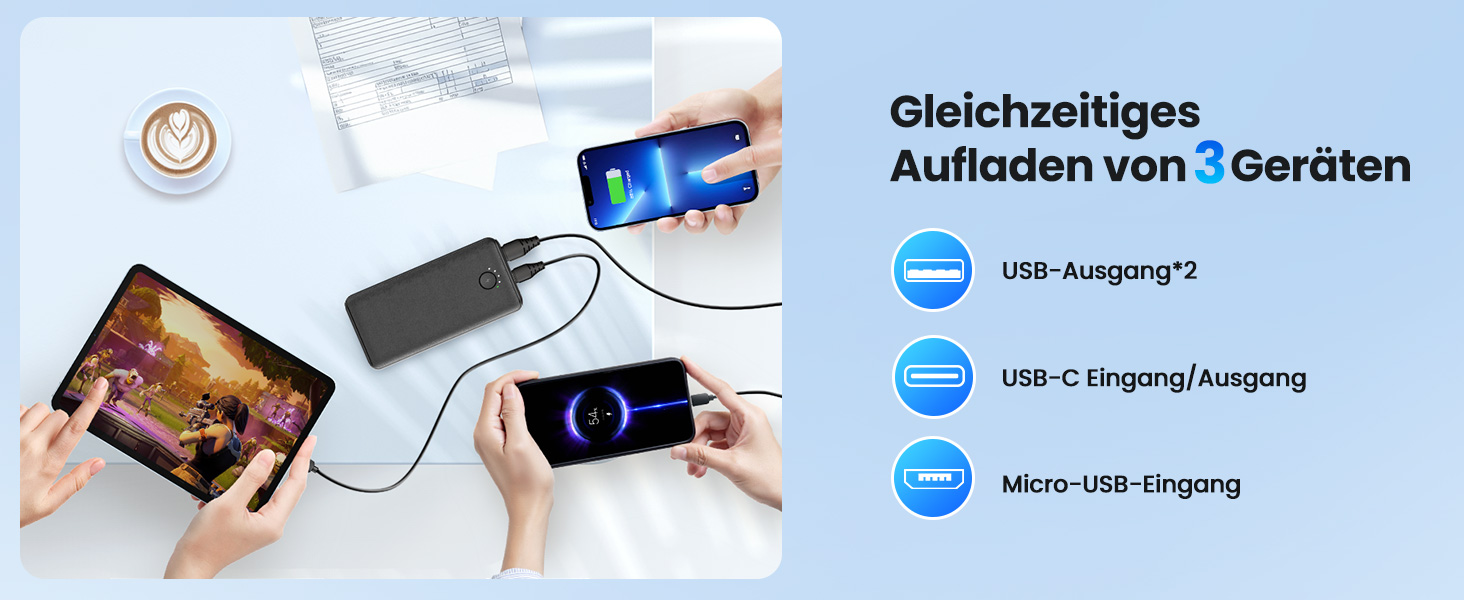 Power Bank JIGA 27000mAh 22.5W з PD 20W, USB-C, ліхтарик, чорний, сумісний з iPhone, Samsung, Huawei, iPad