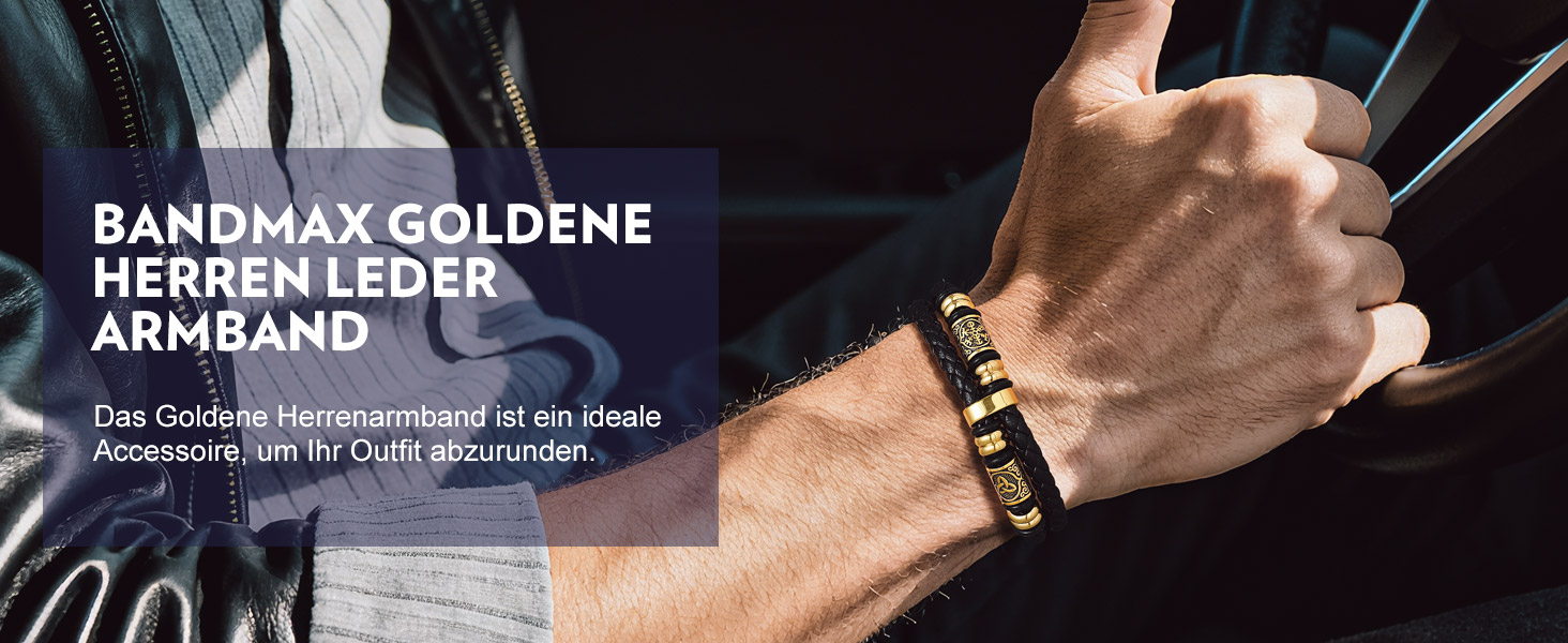 Чоловічий шкіряний браслет Bandmax з плетінням, чорний. Магнітна застібка, регульована довжина 19/21/23 см. Аксесуар для чоловіків у стилі вікінг.