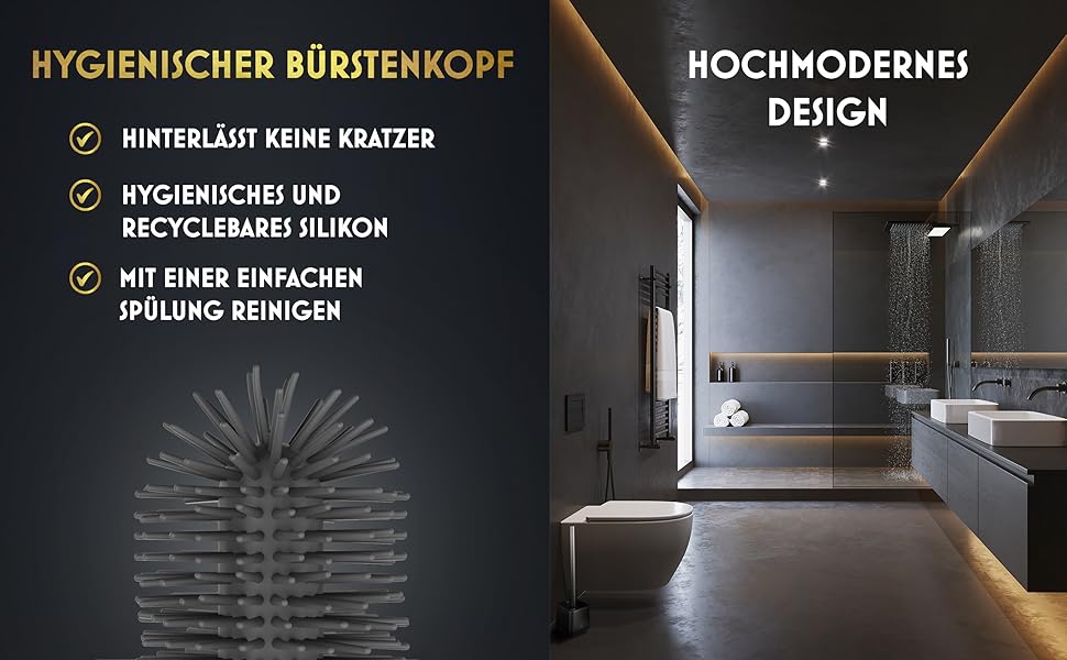 Силіконова щітка для унітазу з тримачем, чорна - без свердління, для гігієни