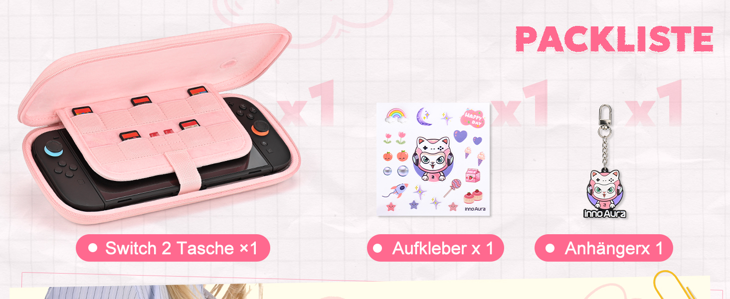 Чохол для Nintendo Switch 2 innoAura Switch 2 Tasche, фіолетовий Galaxy (рожевий Slim) - водовідштовхувальний, ударостійкий з відділенням для AirTag та великою сітчастою кишенею
