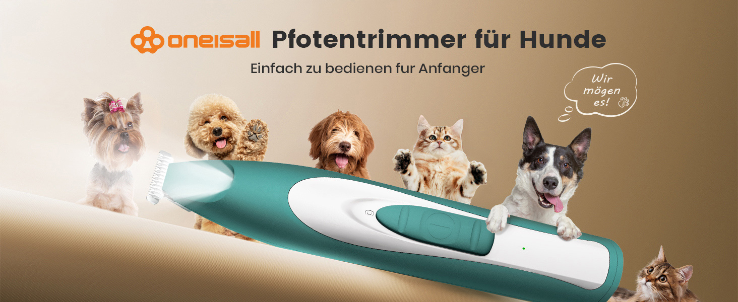Триммер для собак Oneisall з LED-підсвічуванням: для лап, очей, вух, обличчя. Безшумний, акумуляторний.
