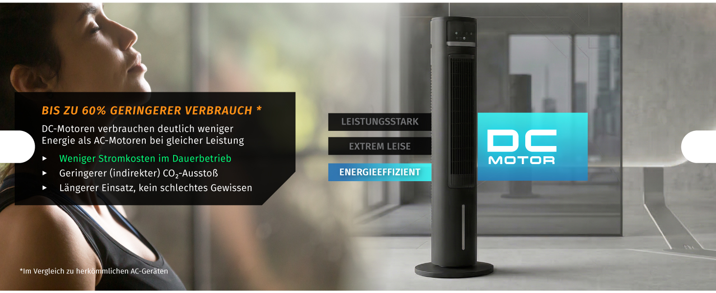 Вентилятор з водяним охолодженням Brandson ECO Design – тихий DC мотор, 9 швидкостей, таймер, іонізація, пульт керування (чорний)