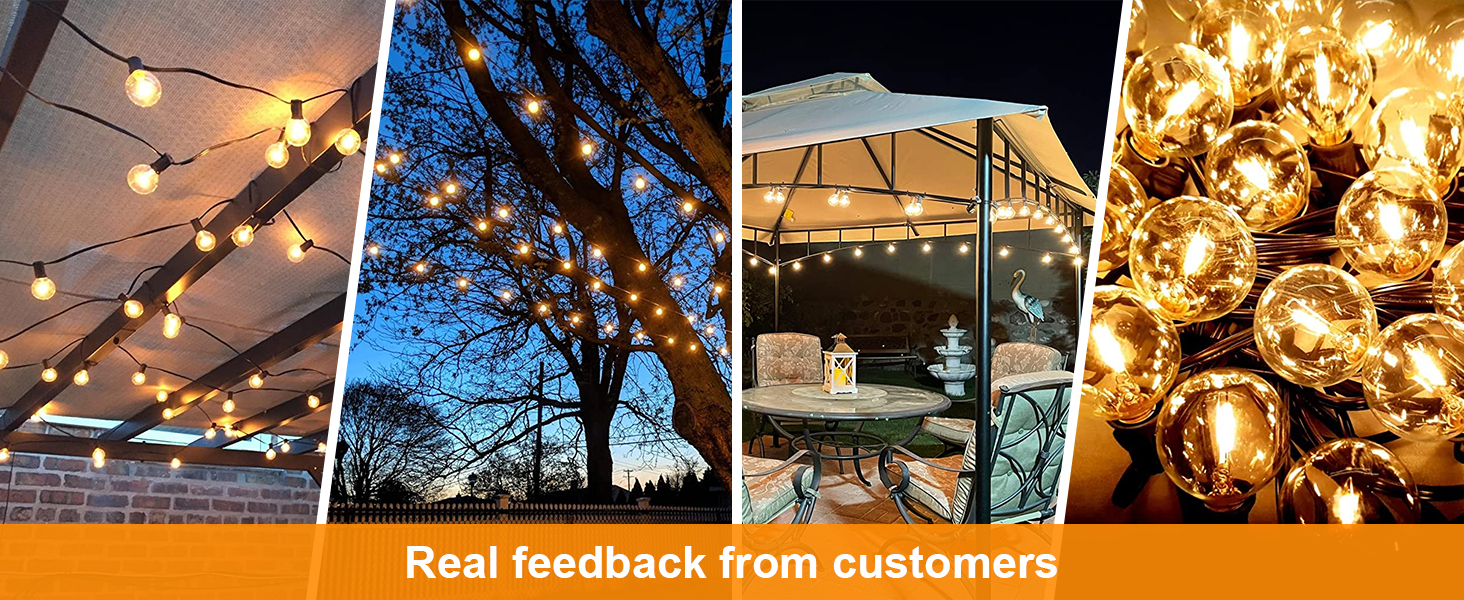 Ланцюжок гірлянд з лампочками 30м, 50+2 LED, IP45, тепле світло для саду, тераси, святкування