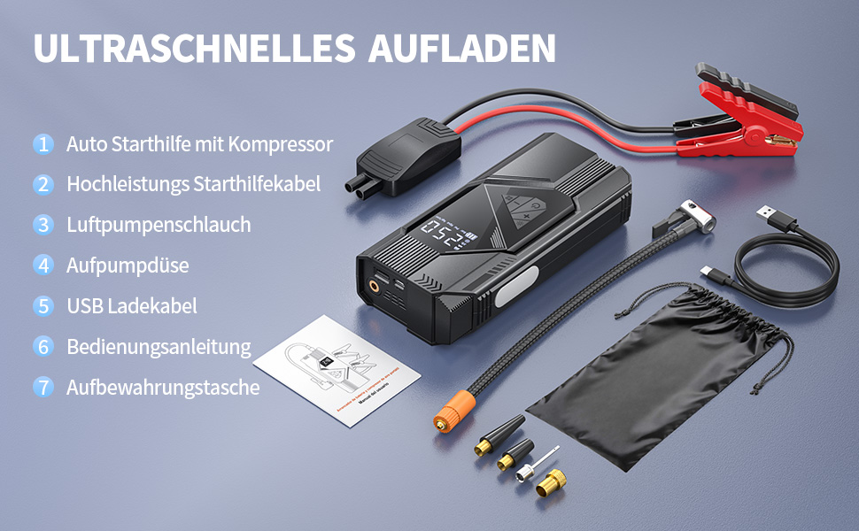 Powerbank для прикурювання FINIBO 6000A для авто 12V (бензин до 10л/дизель до 8л) з LCD екраном, кабелями для прикурювання, зарядний пристрій для акумулятора