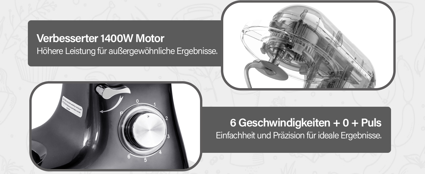 Кухонна машина Küchenmaschine 6.2 л, 1400 Вт, 6 швидкостей, з набором насадок (чорний)