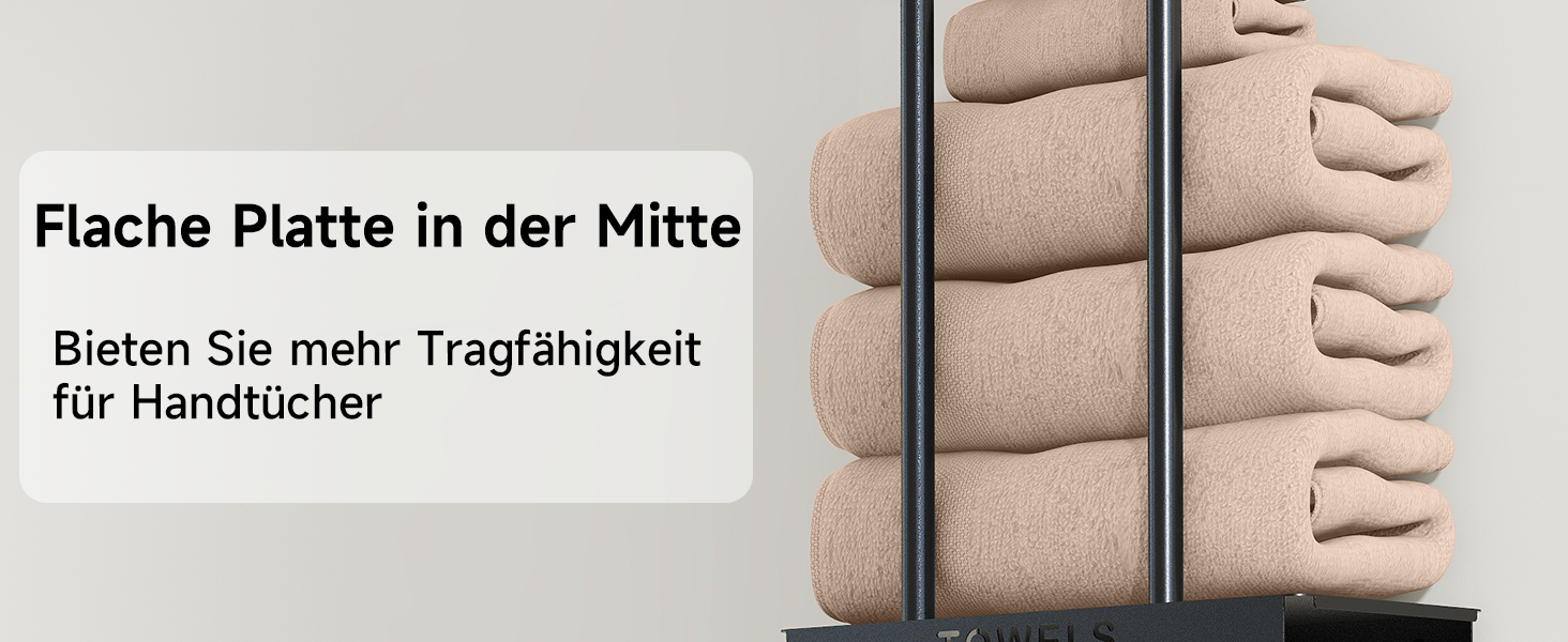 Чорний триярусний тримач для рушників з металевою полицею та 4 гачками, 86 см