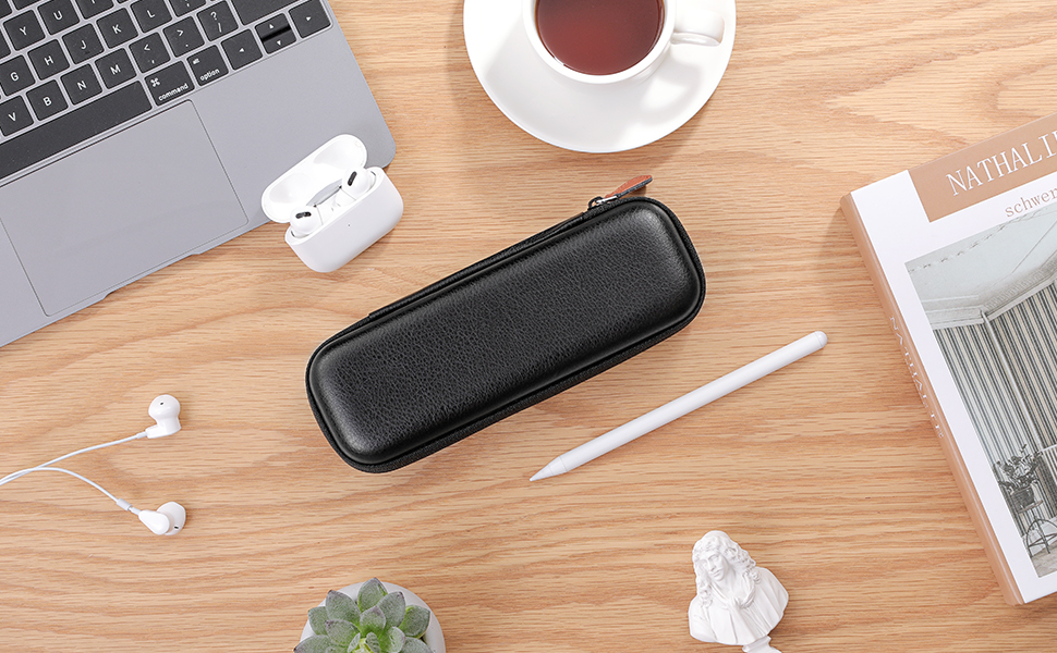 Чохол для Apple Pencil та інших стилусів, преміум шкіра, з відділенням для кабелю USB (чорний)