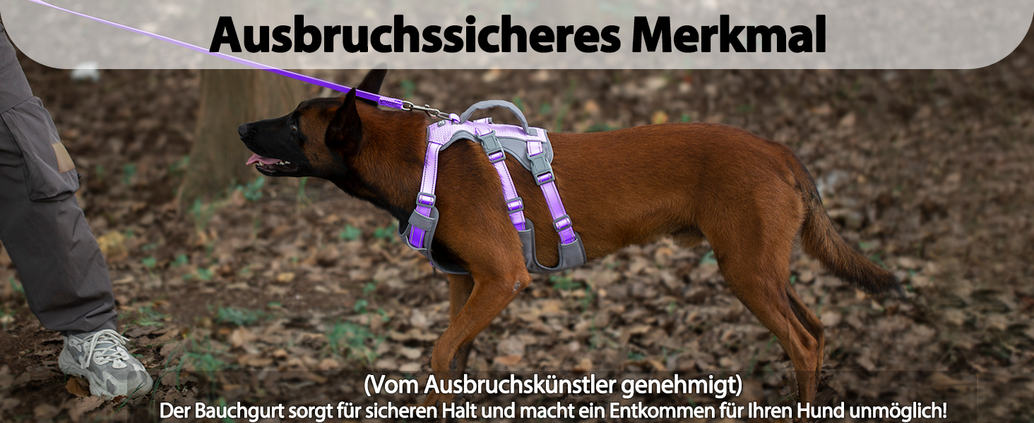 Шлейка безпеки для собак Huntboo, анти-втеча, для панічних собак, з ручкою, регульована, для маленьких, середніх та великих собак (лавандовий, M)