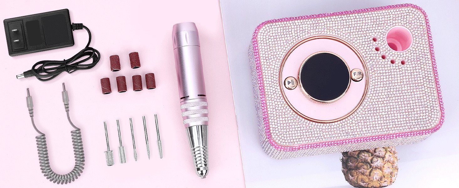 Професійна електрична машинка для манікюру та педикюру 45000 RPM, рожева, з алмазним фрезером, для салонного та домашнього використання