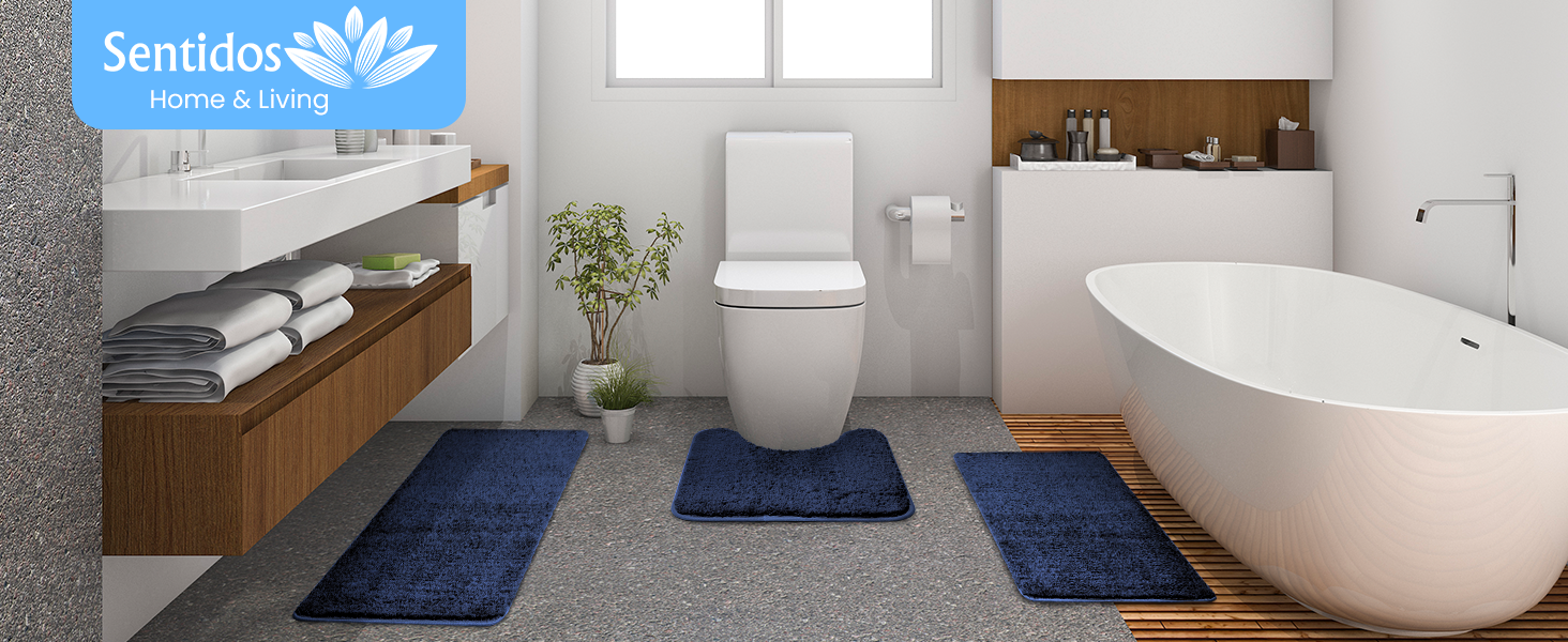 Килимок для ванної Sentidos WC Vorleger Marineblau 45 x 50 см та 100 x 60 см (прямокутний)