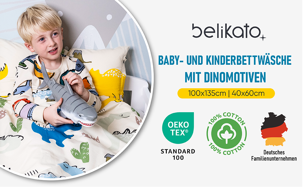 Комплект постільної білизни для ліжечка Kinderbettwäsche з динозаврами 100x135/40x60, 100% бавовна, для хлопчиків, прання при 60°C