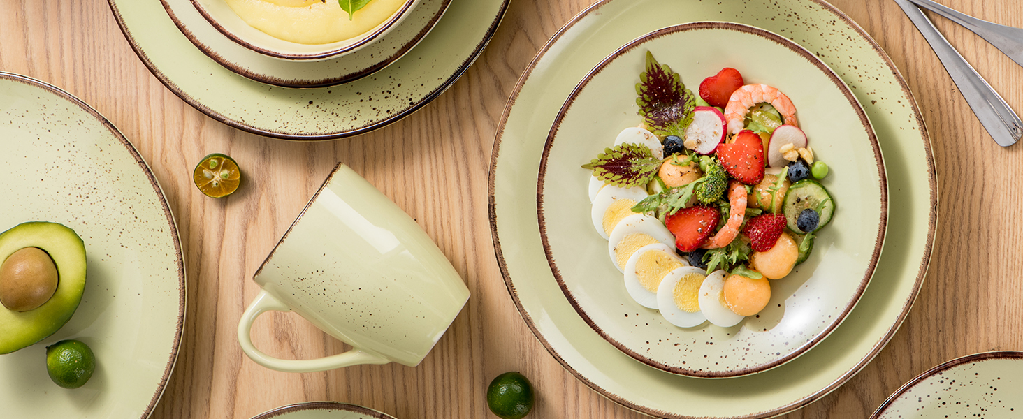 Набір посуду Vancasso Navia 16 TLG: 16-ти частинний сервіз зі штучного каменю, світло-блакитний, вінтажний стиль