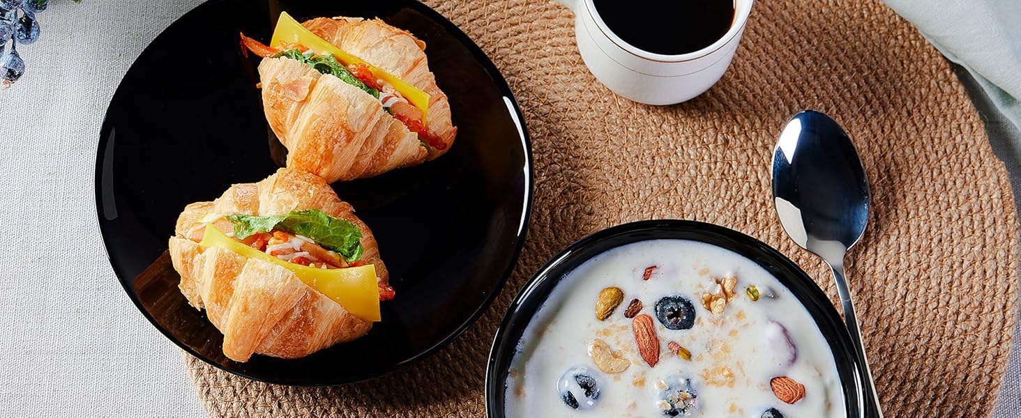 Набір посуду 18 предметів для 6 осіб, чорний набір посуду з опалового скла, включає миски для мюслі, десертні та обідні тарілки, чорний посуд