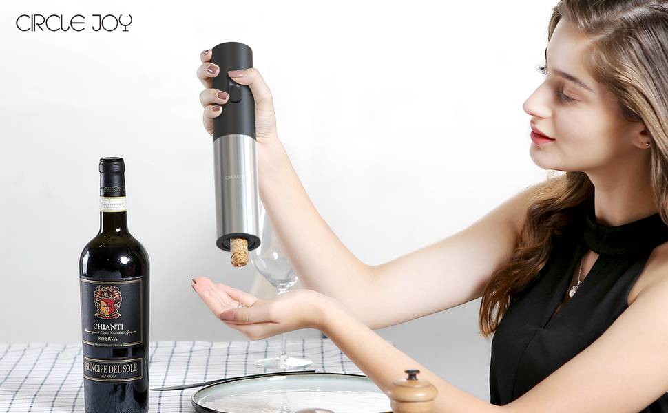 Електричний відкривачка вин CIRCLE JOY - автоматичний штопор з ножем для фольги, нержавіюча сталь