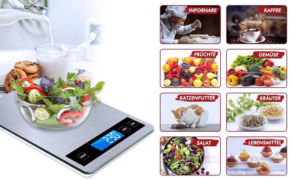 Кухонні ваги електронні - Digitalwaage до 15 кг з точністю 1 г | g/kg/lb:oz/ml/fl'oz | TYPE-C/Акумулятор | Ваги для кухні