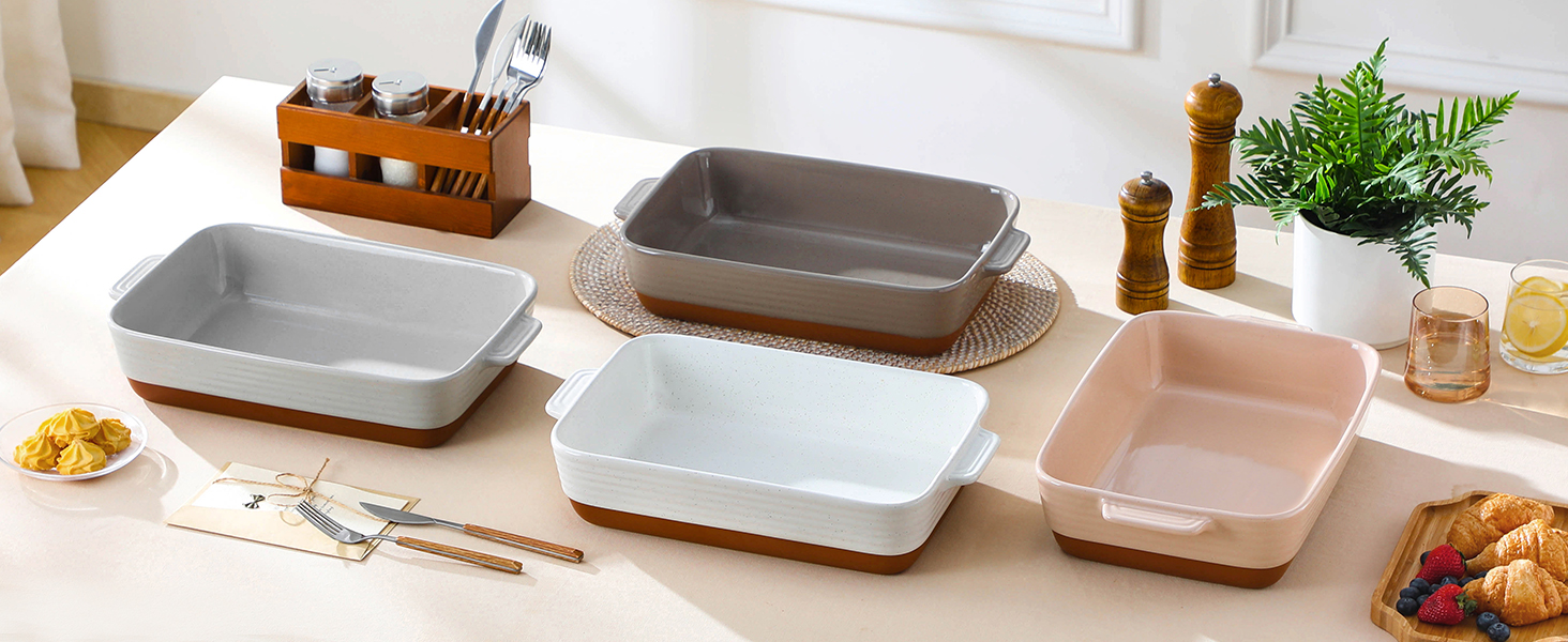 Форма для запікання MALACASA Serie TARA, 4.5л, кераміка, рожева, 35*23.8 см | Для лазаньї, тірамісу та запіканок