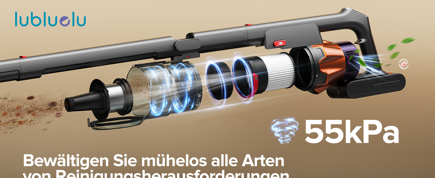 Бездротовий акумуляторний пилосос Lubluelu 600W, 55kPa, 7-ступенева фільтрація, для тварин, твердих поверхонь та килимів, сіро-фіолетовий