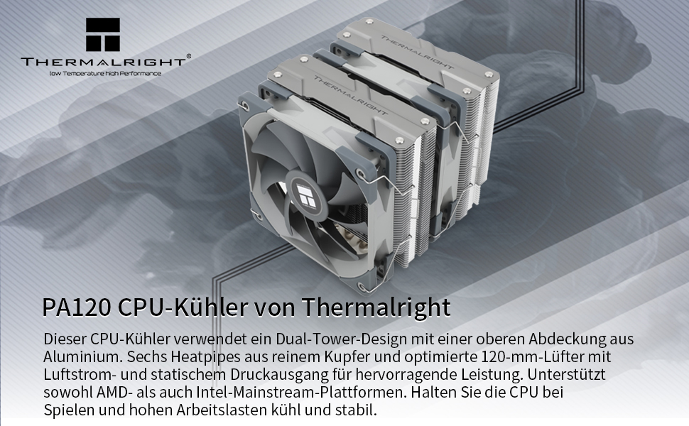 Кулер для процесора Thermalright Peerless Assassin 120 (PA 120), 6 теплових трубок, 2 вентилятори 120мм PWM TL-C12, AGHP, для AMD AM4/AM5, Intel LGA 1700/1200/115x/2011