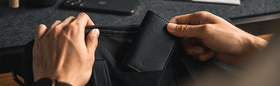 Гаманець-картхолдер VULKIT Pop-up RFID захист, шкіряний, коричневий, для 11 карток та купюр