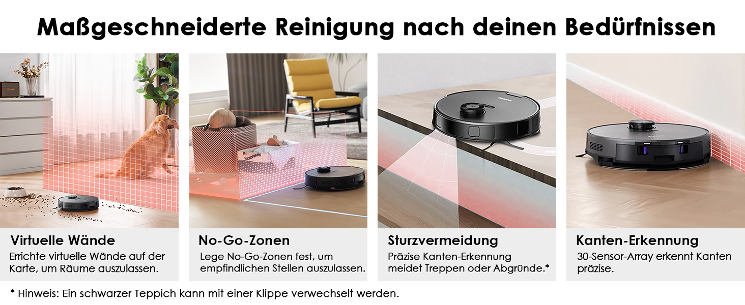 Робот-пилосос EUREKA E10s 2.Gen з вологою тканиною + станція самоочищення (4000Pa, автовизначення килима, підйом мопа, LiDAR-навігація, ідеально проти шерсті тварин, керування через додаток/голос) чорний