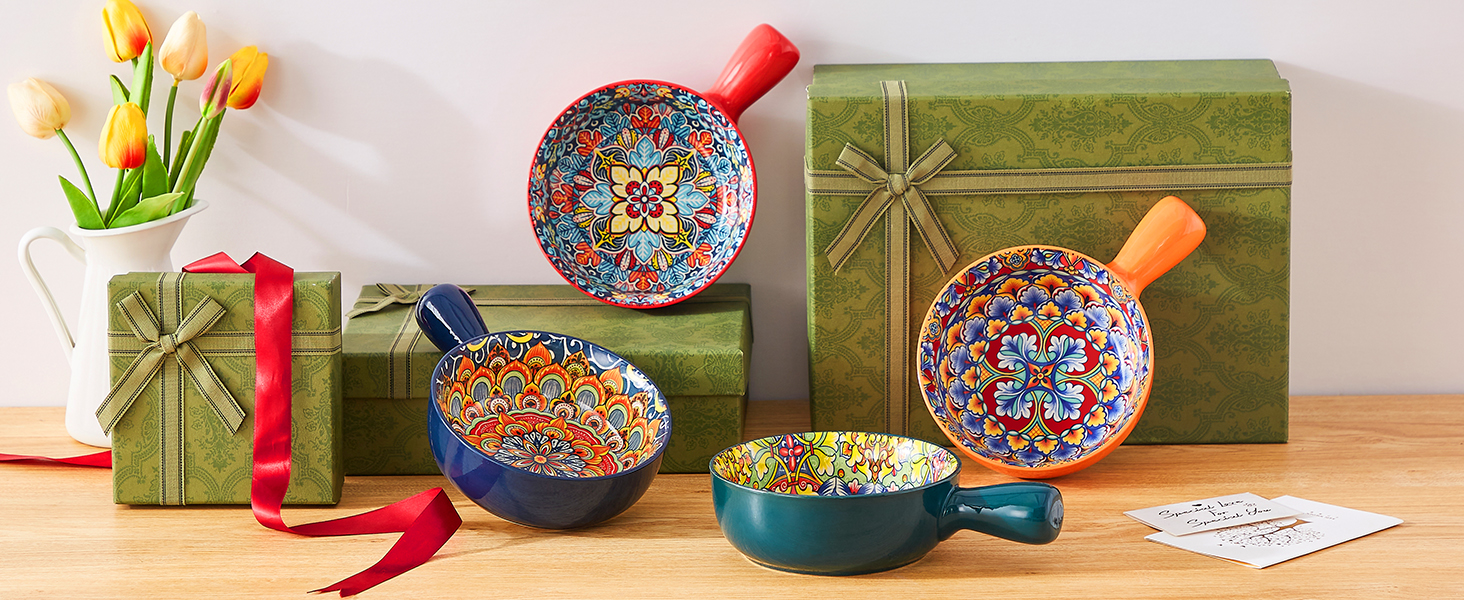 Набір супових тарілок Vancasso SIMI, 4 шт, 690 мл, порцеляна, богемський стиль, для супу/мюслі/пасти, мікрохвильова та духовка